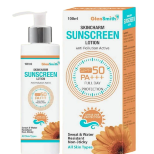 Rotex Glensmith Skincharm Sunscreen Lotion SPF 50+ PA+++ | 24-Hour Moisturization | Prevents Tan & Sunburn | Reduces Pigmentation | Lightweight, Non-Sticky & No White Cast | For All Skin Types | 100ml