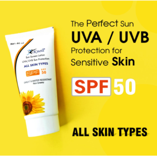Knoll Healthcare Sunscreen SPF 50 with UVA/UVB Sun Protection, Broad Spectrum, Vitamin E lotion | Suncreen for Dry skin | Oily Skin | Water and Sweat Resistance | Non Greasy  60ML